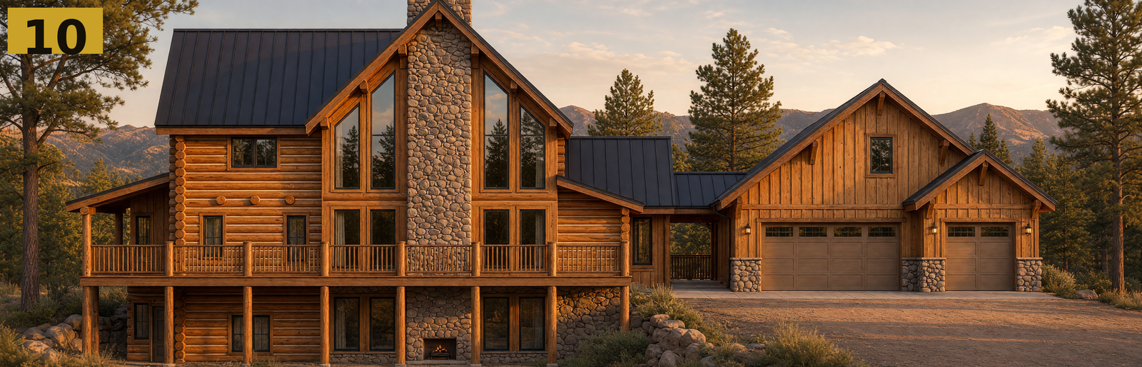Keystone log home, front elevation, Grand Lake